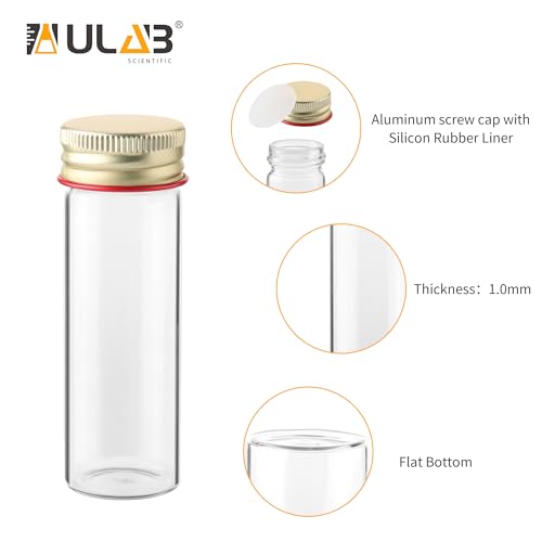 ULAB Scientific Sample Tubes 25ml with Screw Caps, Small Spice Containers 1oz, Makarthy, 3.3 Borosilicate Glass Tubes, Caps in Aluminum Material, Pack of 12, UTT1005 - style: Vol.25ml with Aluminum Screw Caps, 12pcs