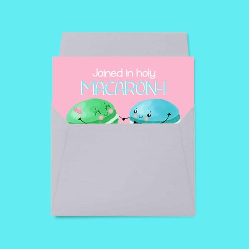 Amanda Creation Funny Wedding Card for Bride and Groom, 4x6 Blank Inside with Silver Envelope, Macaron Newlywed Congratulations Greeting - style: Macaron Cookie
