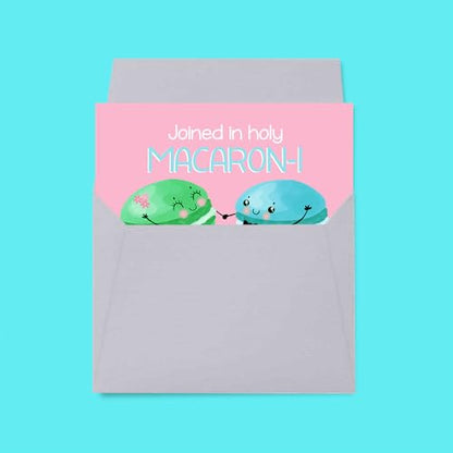 Amanda Creation Funny Wedding Card for Bride and Groom, 4x6 Blank Inside with Silver Envelope, Macaron Newlywed Congratulations Greeting - style: Macaron Cookie
