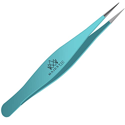 Majestic Bombay Fine Point Tweezers, Eyebrows, Facial Hair, Women and Men - color: Teal Blue