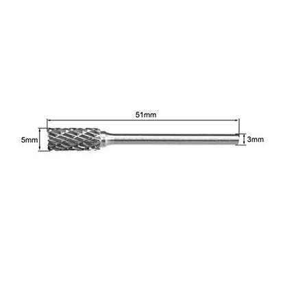 uxcell Tungsten Carbide Rotary Files 1/8" Shank, Double Cut Top Toothed Cylinder Shape Rotary Burrs Tool 5mm Dia, for Die Grinder Wood Soft Metal Polishing Model Engineering, 2pcs - size: 51x3x5mm