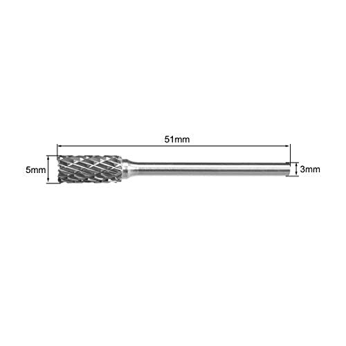 uxcell Tungsten Carbide Rotary Files 1/8" Shank, Double Cut Top Toothed Cylinder Shape Rotary Burrs Tool 5mm Dia, for Die Grinder Wood Soft Metal Polishing Model Engineering, 2pcs - size: 51x3x5mm