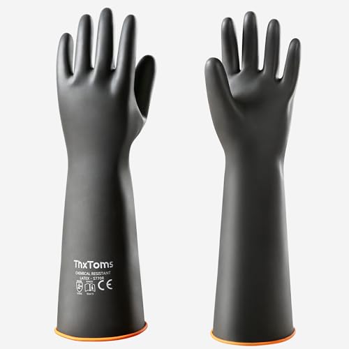 ThxToms Chemical Resistant Gloves, 28 Mil Heavy Duty Latex, 18 Inch, 1 Pair - color: Black 18 Inch