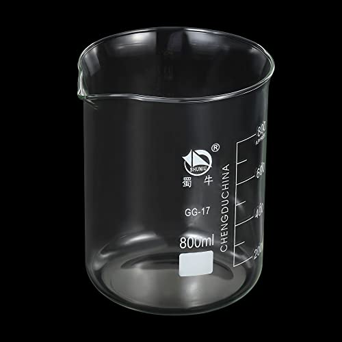 PATIKIL 800ml Low Form Glass Beaker, 3.3 Borosilicate Glass Graduated Printed Scale Measuring Cups with Spout for Kitchen Lab Liquids Transit Boiling - size: 800ml