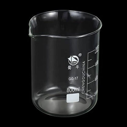PATIKIL 800ml Low Form Glass Beaker, 3.3 Borosilicate Glass Graduated Printed Scale Measuring Cups with Spout for Kitchen Lab Liquids Transit Boiling - size: 800ml