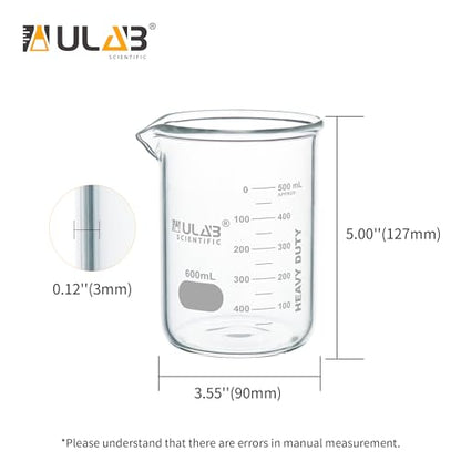 ULAB Scientific Glass Beakers, Vol. 600ml, 3.3 Borosilicate Griffin Low Form with Printed Graduation, Pack of 3, UBG1039 - style: Vol.600ml, Pack of 3