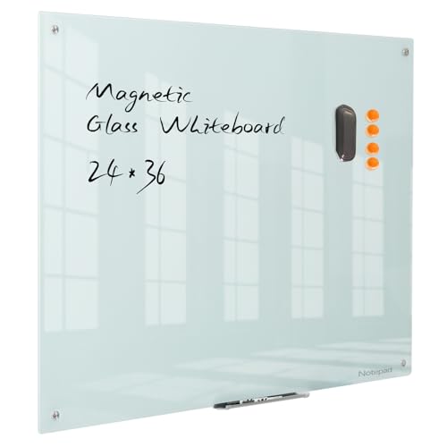 Glass Whiteboard Magnetic Dry Erase Board - Frameless Glass White Board 36 x 24 Inches, Wall Mounted, Office, Home & School - color: White, size: 36"W x 24"H