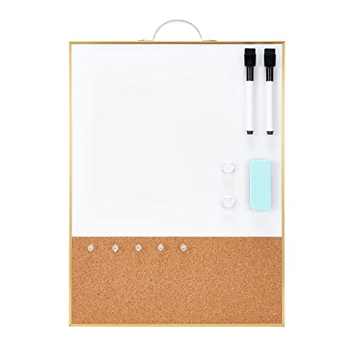 TSJ OFFICE Small Combination Board - 16" X 12" Portable Aluminum Gold Framed Magnetic Dry Erase Board for Wall, Small Bulletin Cork Board with Holder for Office, Home and School - color: Gold - 1/3 Corkboard - Vertical, size: 12"W x 16"H