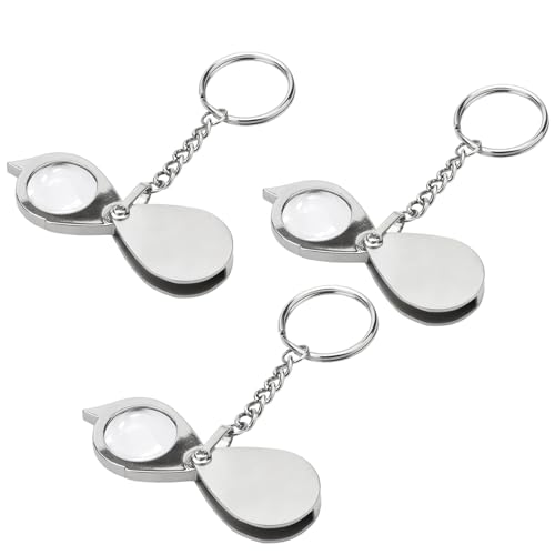Rongon 10X Pocket Magnifying Glass Small Folding Keychain Magnifier - color: Silver-3pcs