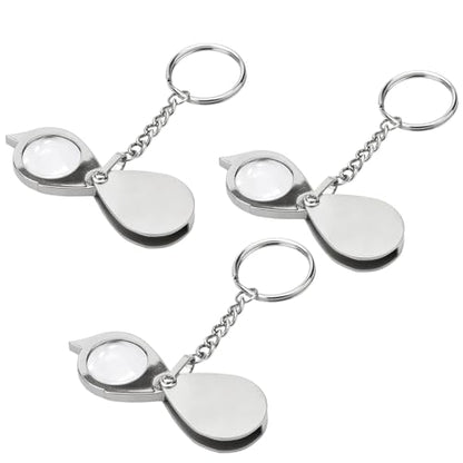Rongon 10X Pocket Magnifying Glass Small Folding Keychain Magnifier - color: Silver-3pcs
