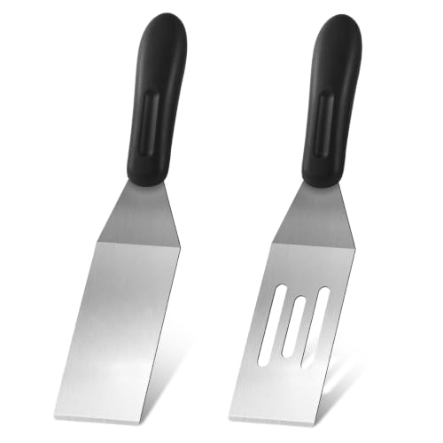 2-Pieces Small Metal Spatula Set, Mini Metal Spatulas for Kitchen Use, Stainless Steel Spatula for Flipping, Serving, Turning Pancakes, Eggs, Brownies, Cookies, Cakes (1 PC SLOTTED+1PC SOLID) - color: 1 PC SLOTTED+1PC SOLID