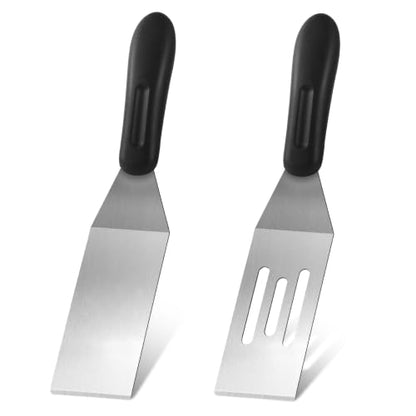 2-Pieces Small Metal Spatula Set, Mini Metal Spatulas for Kitchen Use, Stainless Steel Spatula for Flipping, Serving, Turning Pancakes, Eggs, Brownies, Cookies, Cakes (1 PC SLOTTED+1PC SOLID) - color: 1 PC SLOTTED+1PC SOLID