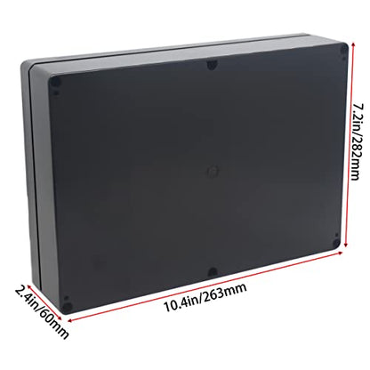 Watertight Junction Box, IP67 Waterproof Project Box Durable ABS Plastic Electronic Enclosure Case for DIY Electrical Project Black 10.35" x 7.17" x 2.36"(263 x 182 x 60 mm) - size: 10.35" x 7.17" x 2.36"