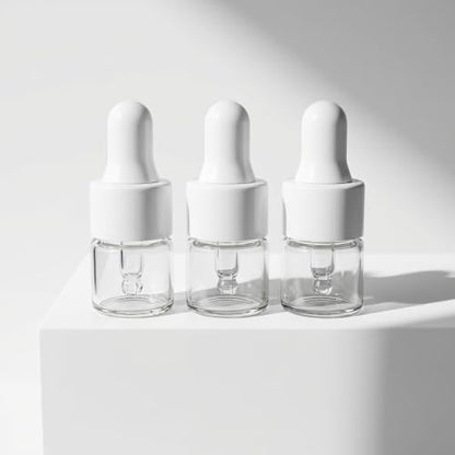 3 Pcs 1ML Glass Dropper Bottles, Clear Eye Dropper Vials with White Pipette Caps, Small Essential Oil Sample Containers for Travel & Liquid Lab - size: 1ML