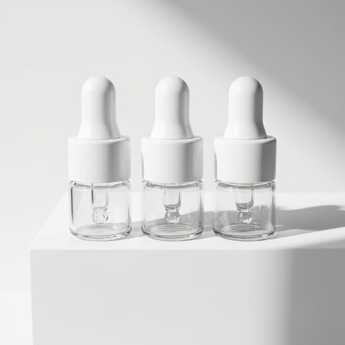 3 Pcs 1ML Glass Dropper Bottles, Clear Eye Dropper Vials with White Pipette Caps, Small Essential Oil Sample Containers for Travel & Liquid Lab - size: 1ML