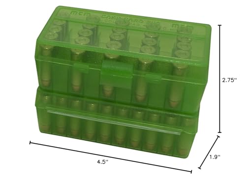 MTM Case-Gard P50-38-16 Flip-Top Ammo Box, 50 Round, Clear Green - color: Clear Green