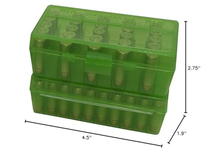 MTM Case-Gard P50-38-16 Flip-Top Ammo Box, 50 Round, Clear Green - color: Clear Green