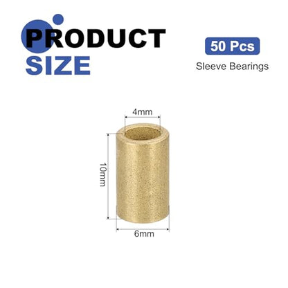 uxcell 50Pcs Sleeve Bearings, 4mm Bore x 6mm OD x 10mm Length, Self-Lubricating Sintered Bronze Bushings - size: 4mm Bore x 6mm OD x 10mm Length