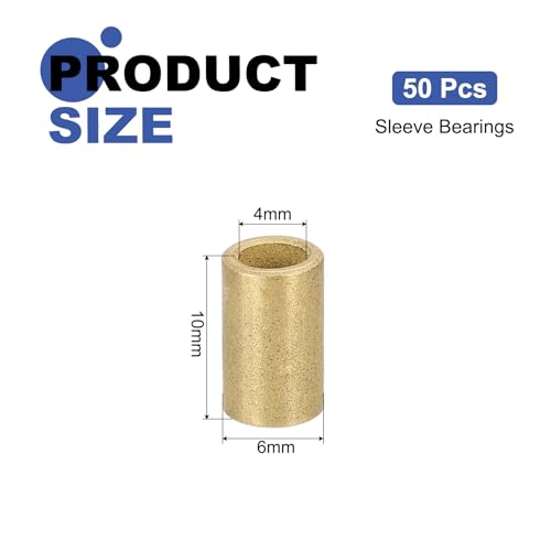 uxcell 50Pcs Sleeve Bearings, 4mm Bore x 6mm OD x 10mm Length, Self-Lubricating Sintered Bronze Bushings - size: 4mm Bore x 6mm OD x 10mm Length