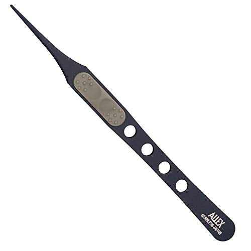 ALLEX Japanese Sticker Tweezers Precision Fine Point Tips (Straight Non-Stick Coating), Made in JAPAN, Pointy Craft Tweezers for Crafting, Hobby, Jewelry Detail Work, Japanese Stainless Steel, Black - color: Black (Non-stick), size: 4.5" Straight