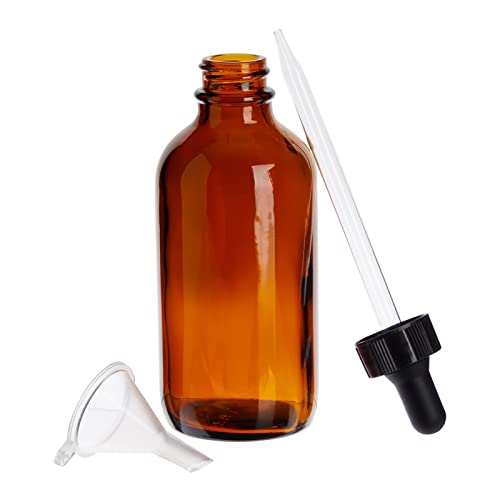 Juvale Amber Glass UV-Protected Amber Dark Glass Bottles with Droppers for Essential Oils & Travel Liquids - 4 Oz, 15-Pack, Apothecary Style - Leak-Proof Dropper Bottle Set with 6 Funnels