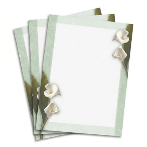 PaperDirect Calla Lilies Border Paper, Two-Tone Green Distressed Background with Elegant Floral Design, 8.5 x 11, Acid-Free, Stationery for Invitations, Flyers, Crafts, Cards, 25 Sheets - color: Calla Lilies