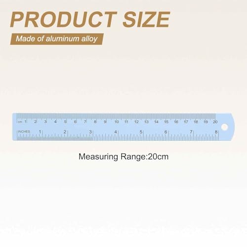 HARFINGTON 2pcs Metal Straight Ruler 20cm Metric SAE Aluminum Alloy Measuring Rulers Scale Tool with Hole for Measure Study Reading Classroom Office, Light Blue - color: Light Blue, size: 20cm