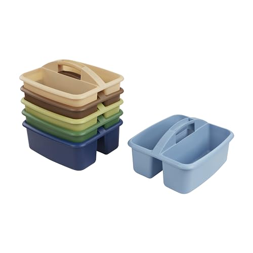 ECR4Kids 2-Compartment Large Storage Caddy Organizer, 6-Pack, Earthtone - color: Earthtone