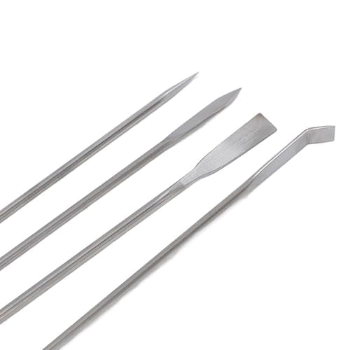 Laboratory Spatula Set 4 Pcs 304 Stainless Steel Micro Spatula Double Ended Mixing Spoon Long Handle for Lab Reagent Sampling Powders Liquids, Flannel Storage Bag Included
