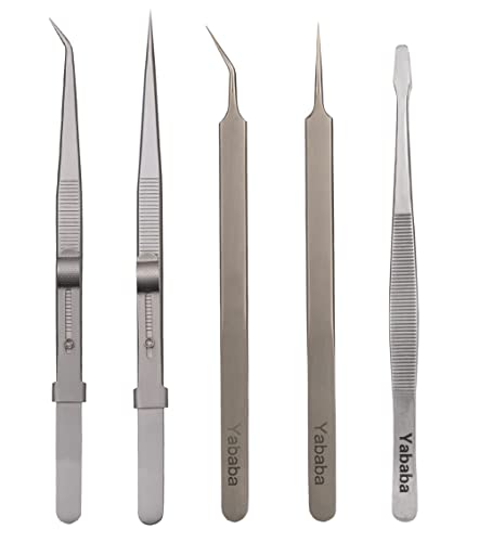 Tweezers, 5 Pcs Precision Tweezers Set, Anti-Static Stainless Steel Long Tweezers Kit for Electronics, Laboratory Work, Jewelry-Making, Craft, Soldering, Hobby, Watches, Car Machines Repair Etc