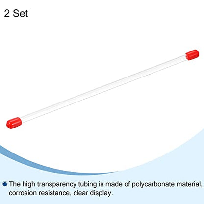 PATIKIL Clear Rigid Tube Round Plastic Tubing with Red Rubber Caps Polycarbonate Water Pipe, 305mm/ 12 Inch Length, 4mmx5mm/0.16"x0.2", 2 Set - color: Red,Clear, size: 0.16"x0.2"