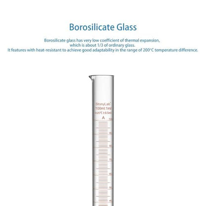 stonylab Class A Graduated Cylinder, 100 ml Borosilicate Glass High Precision Measuring Cylinder with Clear Scale and Stable Base for Laboratory Liquid Measurement - size: 100 ml