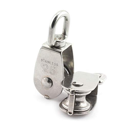 1-Pack M25 Single Pulley Block Stainless Steel Heavy Duty Hardware Single Wheel Swivel Rigging Lifting Wheel Fixed Pulley for Wire Rope Loading 150kg - size: 1-Pack M25