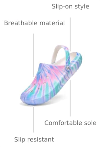 Tie-dye Women's Clogs Lightweight Slip-on Garden Shoes EVA Slippers/Sandals/Water Shoes - color: Blue L003, size: 10 Wide