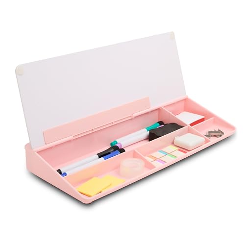 GAROOD Desktop Dry Erase Board with Storage (Pink Base) Desk White Board Desk Board Glass Desktop White Board with Stand Home Office Organizer Phone Holder 15.8X7X2 inches - color: Pink Base + Whiteboard