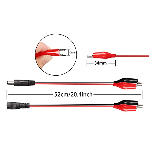 Alligator Clip Jumper Probe to DC 5.5x2.1mm Male and Female Test Wre 18AWG Adapter Red and Black Wire Alligator Clip Test Wire 50 cm for Testing The Circuit (DC Male +DC Female)