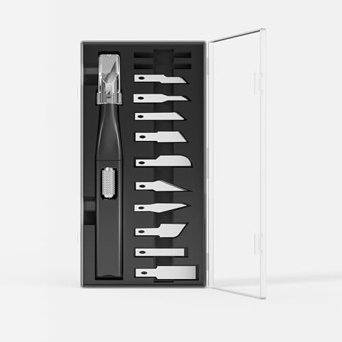 Precision Craft Knife Set, 10 Assorted Blades & Storage, Black - color: Black