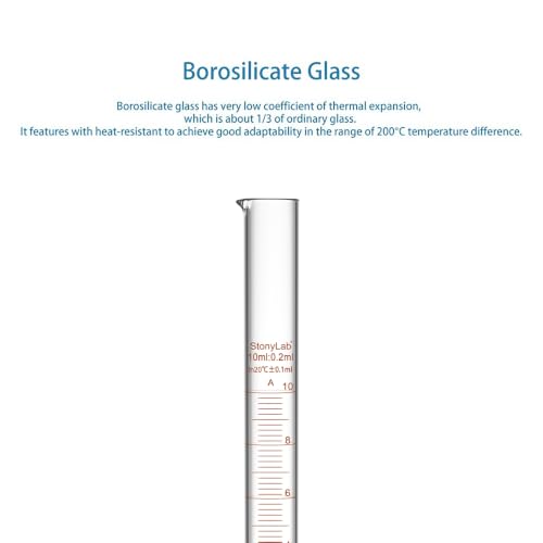 stonylab Class A Graduated Cylinder, 10 ml Borosilicate Glass High Precision Measuring Cylinder with Clear Scale and Stable Base for Laboratory Liquid Measurement - size: 10 ml