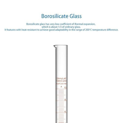 stonylab Class A Graduated Cylinder, 10 ml Borosilicate Glass High Precision Measuring Cylinder with Clear Scale and Stable Base for Laboratory Liquid Measurement - size: 10 ml