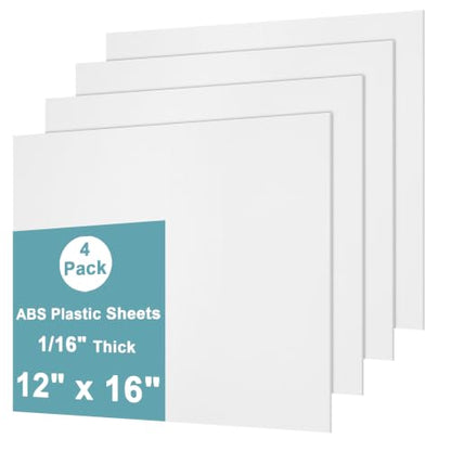4Pack White Thin ABS Plastic Sheet 12" x 16" x 1/16" Thick White Rigid Thermoplastic Sheet (Upgrade Surface) 1.5MM Flexible High Tensile ABS Moldable Plastic Panel for Crafts, DIY, Signs - color: White, size: 12" x 16" x 1/16"
