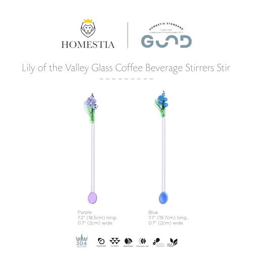 Homestia 2 Pcs Glass Stirring Spoon, Swizzle Sticks with Lily of the Valley - color: 2 PCS + 7.1" + Bells Orchids Flower + Stirring spoon