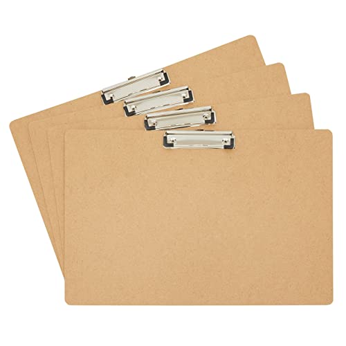 Juvale Clipboard - 11.5 x 17.4 in, Brown MDF, 4-Pack - Wood Clipboard Set with Low-Profile Metal Clip & Retractable Hook - Oversized & Portable for Drafting Board & Sketch Board Use - size: 17.4 x 11.5 Inches
