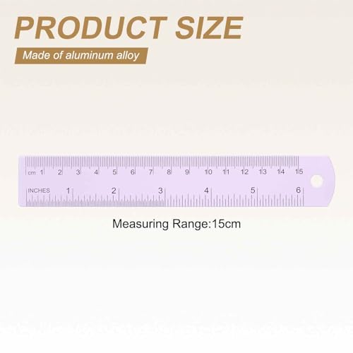 HARFINGTON 2pcs Metal Straight Ruler 15cm Metric SAE Aluminum Alloy Measuring Rulers Scale Tool with Hole for Measure Study Reading Classroom Office, Purple - color: Purple, size: 15cm