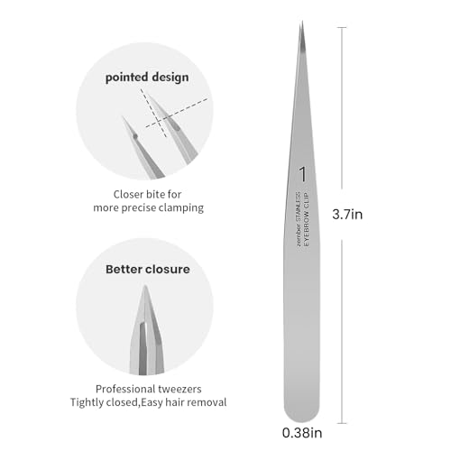 Pointed Tweezers for women Facial hair, Precision Tweezers for Eyebrows, Chin Hair，Ingrown Hair, Splinters, Glass Removal（Silver） - color: 1 Pack (Pointed)