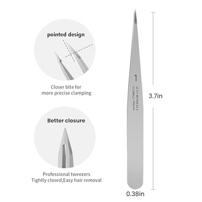 Pointed Tweezers for women Facial hair, Precision Tweezers for Eyebrows, Chin Hair，Ingrown Hair, Splinters, Glass Removal（Silver） - color: 1 Pack (Pointed)