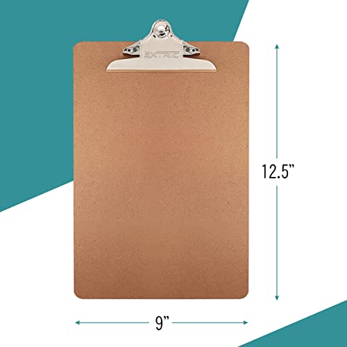 24 Clipboards Standard A4 Letter Size, 9x12.5 inch Wooden Clipboard with 6" Metal Clip, Hardboard, Fits 8.5 x 11 Inch Paper, Bulk Pack - style: 24 Pack