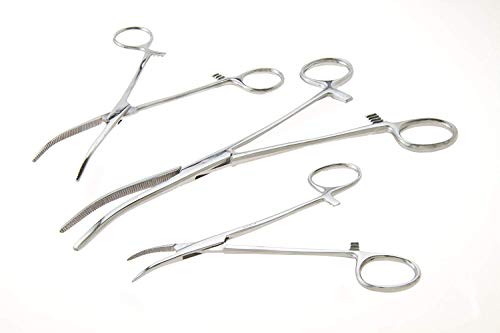 6-Piece Hemostat Forceps Set - Stainless Steel Straight & Curved Clamps, 6 Piece Multi-Purpose Locking Forceps for Fishing, Crafts, Medical, and Hobby Use (8", 6.25" and 5")