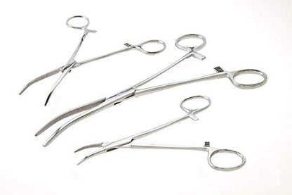 6-Piece Hemostat Forceps Set - Stainless Steel Straight & Curved Clamps, 6 Piece Multi-Purpose Locking Forceps for Fishing, Crafts, Medical, and Hobby Use (8", 6.25" and 5")