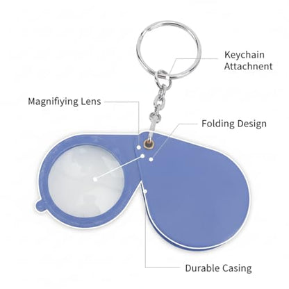 Garosa 10X Foldable Portable Magnifier,32mm Lens Diameter with Keychain,Pocket Magnifying Glass for Reading Small Print (Blue)