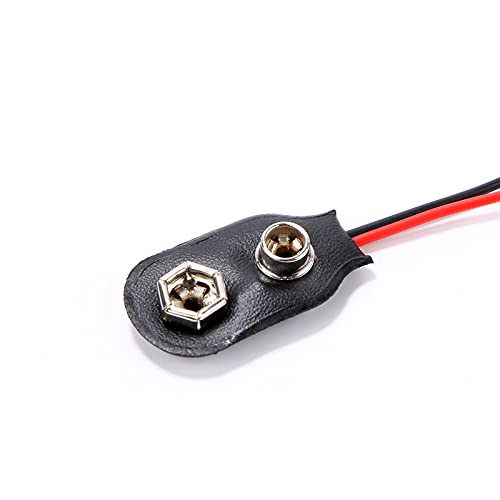 9V Battery Clip Connector, 9 Volt Long Cable Connection Soft Shell I Type, Black, 5 Pack